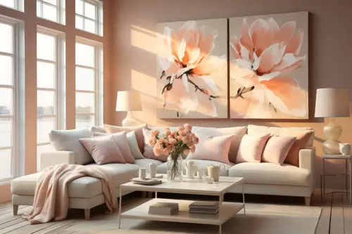 Wohnzimmer in Trendfarbe Peach Fuzz gestalten