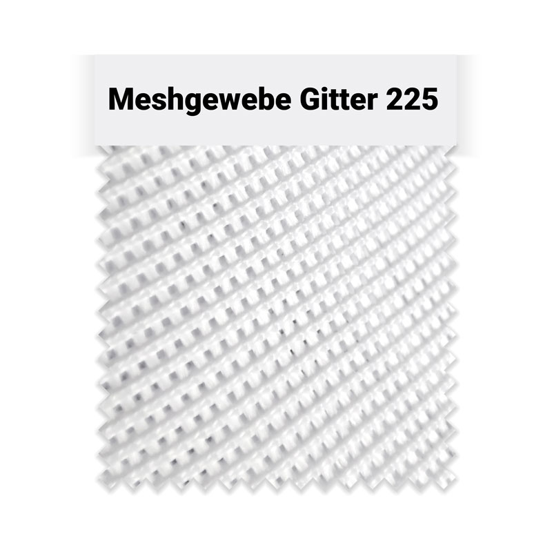 Das Meshgewebe Gitter hat ein feines Gitternetz, das für sehr hohe Reißfestigkeit sorgt. Musterdarstellung Mesh Gitter